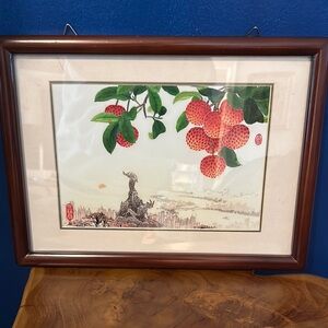Professionally Framed Artist Signed Cantonese Embroidery Art Lingnan Lychees